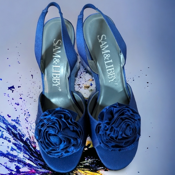 Sam and Libby royal blue slingback open-toed 4-in heels size 7M - Picture 4 of 5